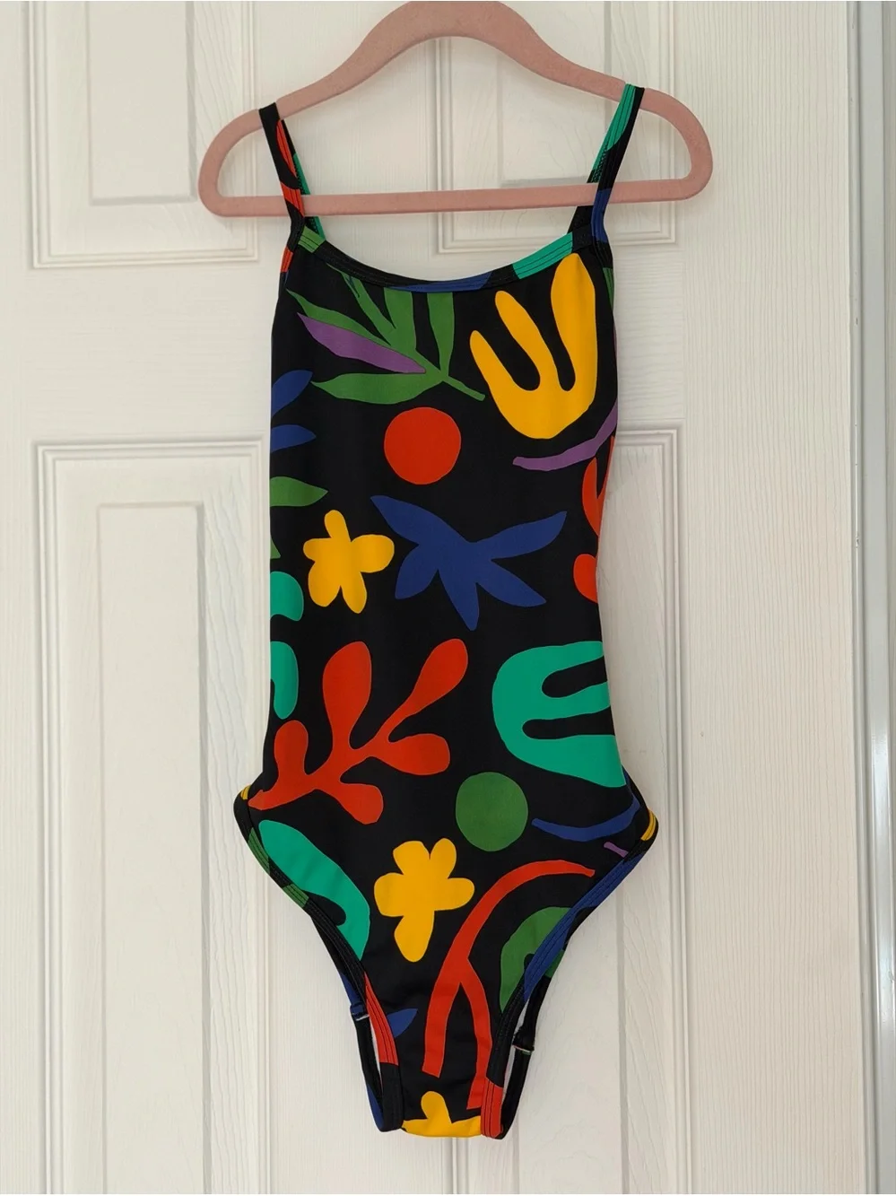 Hanna Andersson Black One-Piece Swimsuit with Bright Abstract Print Girls Size10